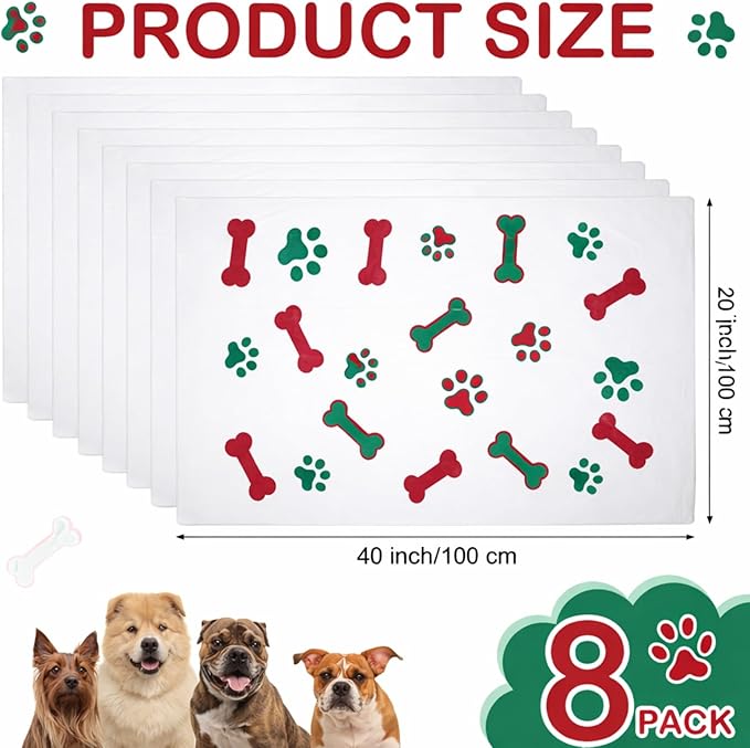 Chumia 8 Pcs Dog Towels for Drying Dogs Cats Pet Towels Bulk Puppy Microfiber Quick Drying Paw Bath Bathing Supplies Absorbent for Medium Pets (Red Green,40 x 24 Inch)
