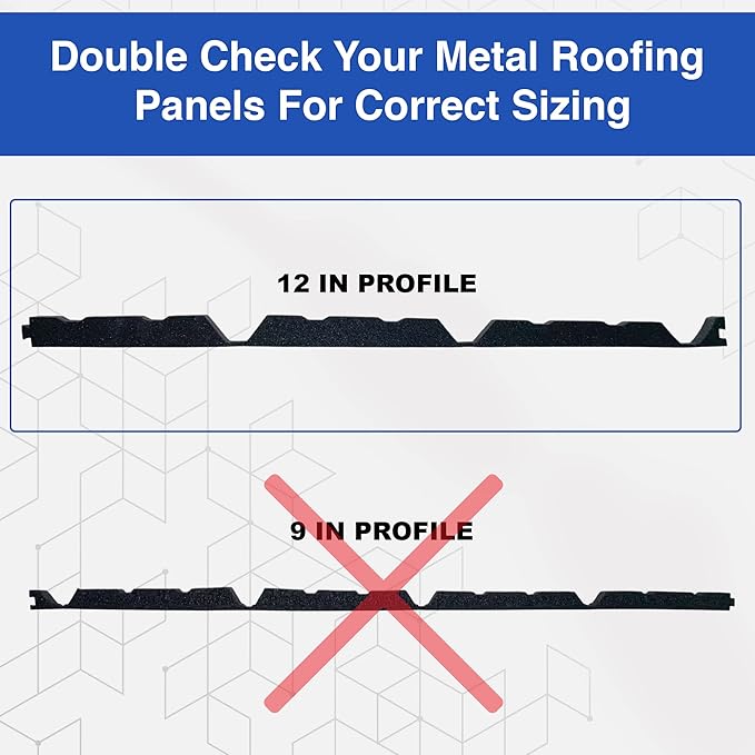 Duco USA-Made R Panel Foam Closure Strips - 50 Pack of 3ft Black Corrugated Roof Foam Strips for Metal Roof Insulations - Weatherproof Insulation Seal Blocks Moisture, Gaps, Noise & Dust