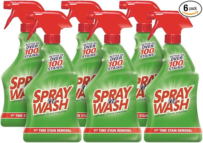 Spray N'Wash Pre-treat Laundry Stain Remover Bottles, Clear, 1.37 Pound (Pack of 6), 132 Fl Oz