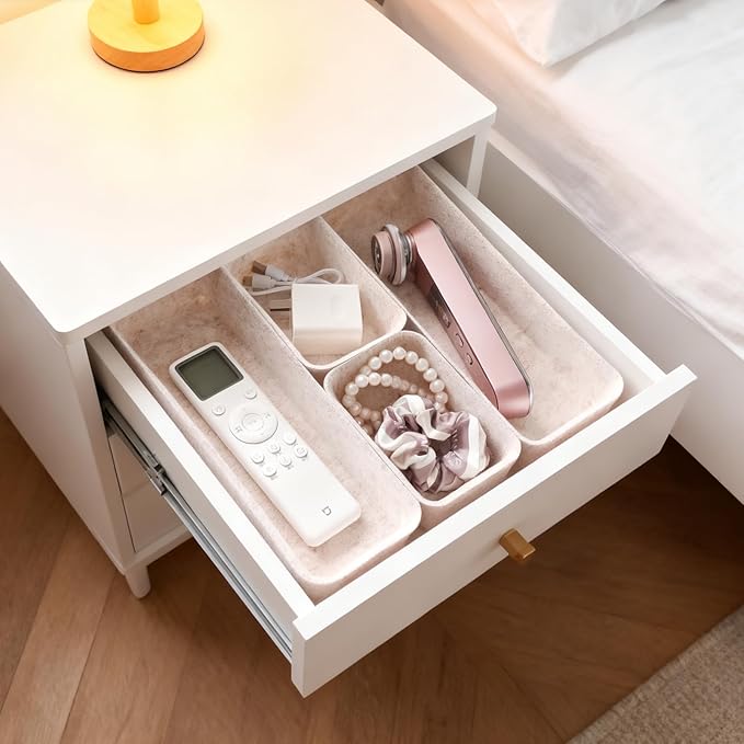 8-Piece Felt Drawer Organizer Set in 4-Sizes, Made from Eco-Friendly Material for Vanity, Makeup, Desk, Office, Kitchen, and Nightstand, Oatmeal