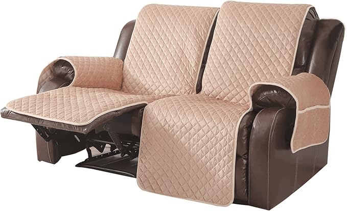 LUFEIJIASHI Velvet Recliner Covers Non Slip Waterproof Large Recliner Chair Covers for Leather Chairs Recliner Sofa Cover for Living Room (Beige, 2 Seater)