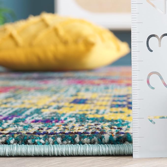 SAFAVIEH Monaco Collection Area Rug - 8' x 10', Blue & Multi, Boho Diamond Trellis Design, Non-Shedding & Easy Care, Ideal for High Traffic Areas in Living Room, Bedroom (MNC244N)