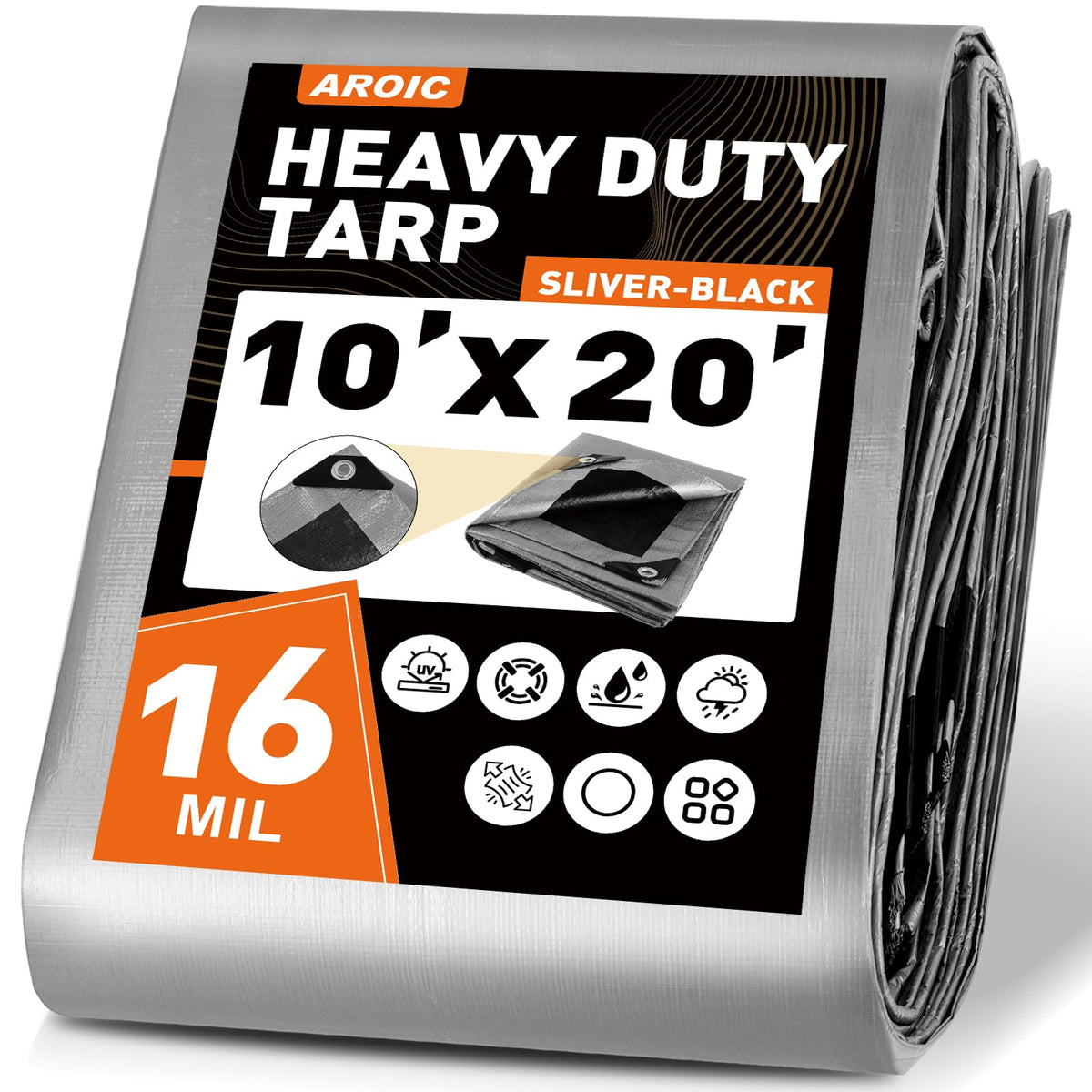 AROIC 10x20FT Heavy Duty Tarps, Waterproof 16 Mil Thick - Image 1