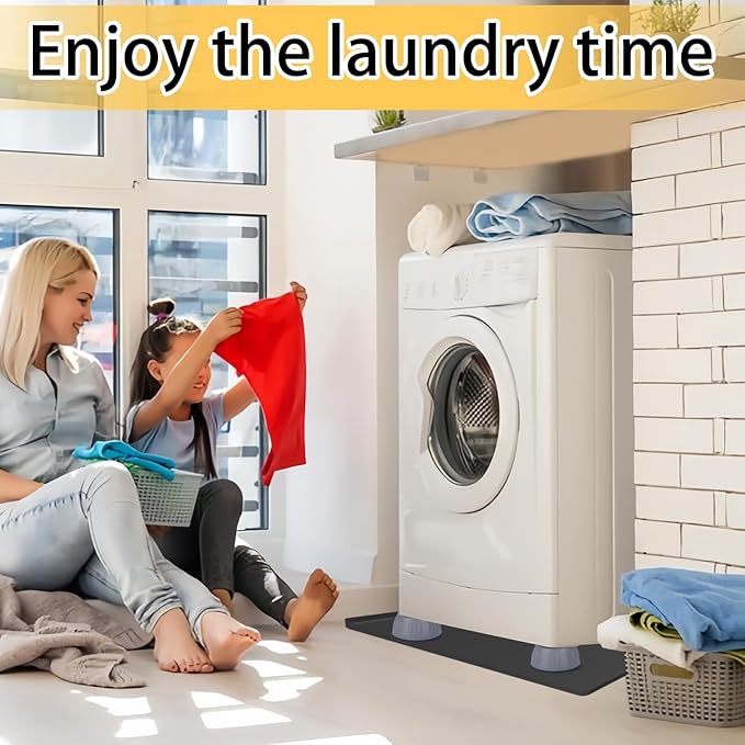 Large Washing Machine Drain Pan 33"x30" with 4 Anti-Vibration Foot Pads – Washer Tray,Non-Slip, Waterproof, Laundry Appliance Floor protection Set –Noise Reduction Leak Prevention -Soft Silicone Mat