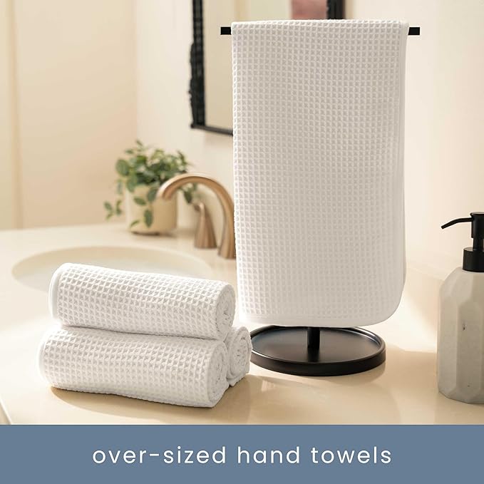 S&T INC. Aura Towel Set, 6 Piece Set, Premium Waffle Weave, Bath Towels, Wash Cloths and Hand Towels for Bathroom, Kitchen, and Home, Absorbent and Fast Drying Microfiber, 420gsm, 6 Pack, White