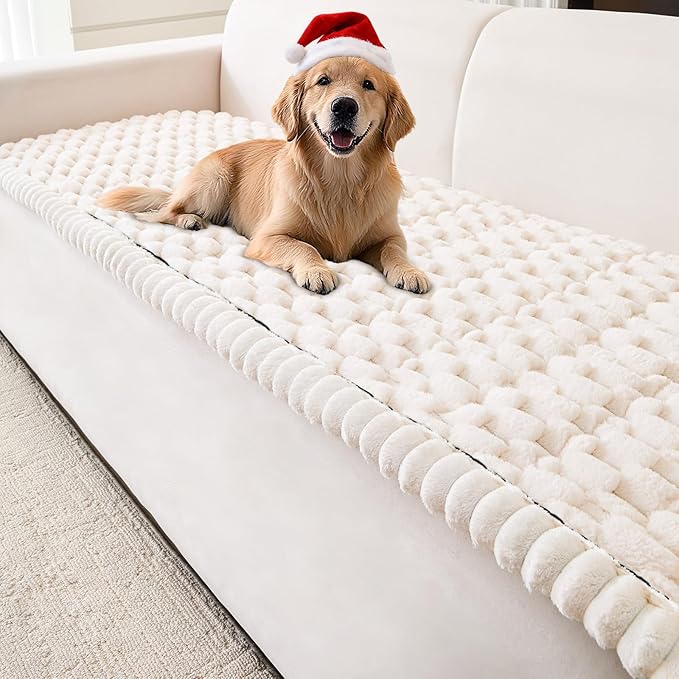 Couch Cover for Dogs Washable,Non Slip Fuzzy Durable Couch Covers for 3 Cushion Sofa Pet Friendly Sofa Cover Dog Thick Soft Slipcovers Protector Couches Mat Bed (Beige, 27.6" x 59"/70 x 150cm)