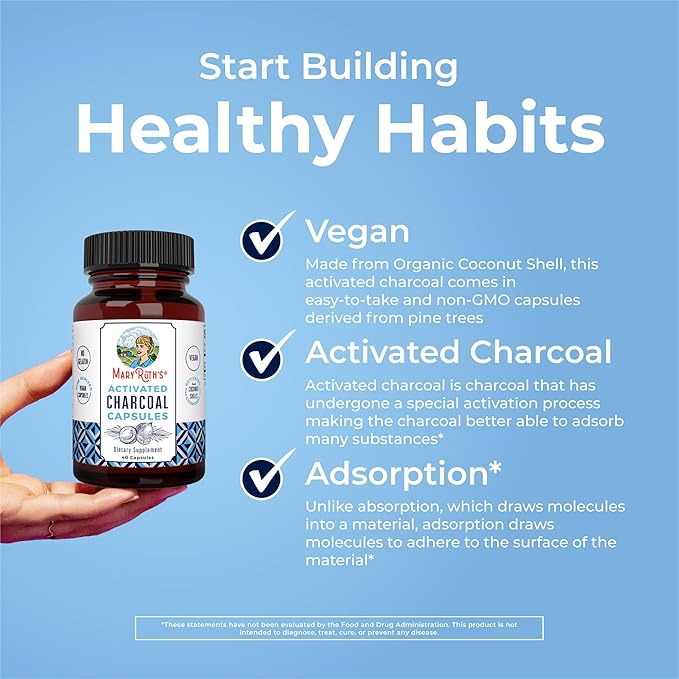 MaryRuth Organics Activated Charcoal Capsules | Substance Adsorption | Derived from Coconut Shells | Vegan Capsules from Pine Trees | Non-GMO | Gluten Free | 40 Count