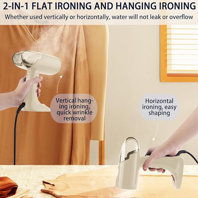 Handheld Steamer for Clothes, A 1500W Powerful Steamer with A 138ML Detachable Large Water Tank, Foldable Portable Steam Iron Suitable for Home, Dormitory, Office & Travel (Applicable to 110V) (White)