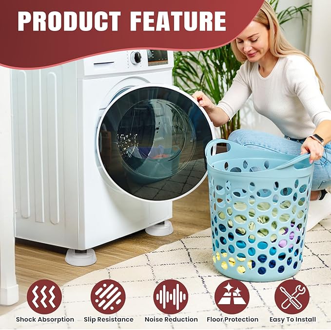 Anti Vibration Pads for Washing Machine and Dryer, Transparent PU Washer Vibration Pads with Anti-Vibration Feet, Rubber Vibration Pad Washing Machine Pads for Noise Reduction