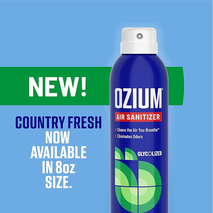 Ozium Air Sanitizer Spray - Room Odor Eliminator for Home, Car, and Office - Country Fresh Air Cleaner - 8 oz Can - 2 Pack