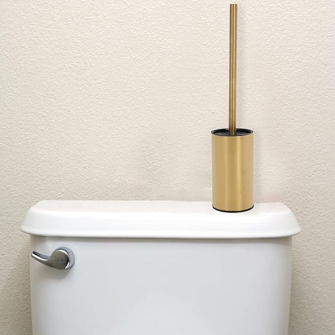 TIDTALEO Toilet Bowl Brush with 304 Stainless Steel Holder, Round Gold Finish, 3 Replaceable Brush Heads, Bathroom Cleaning Tool for Home and Office Use