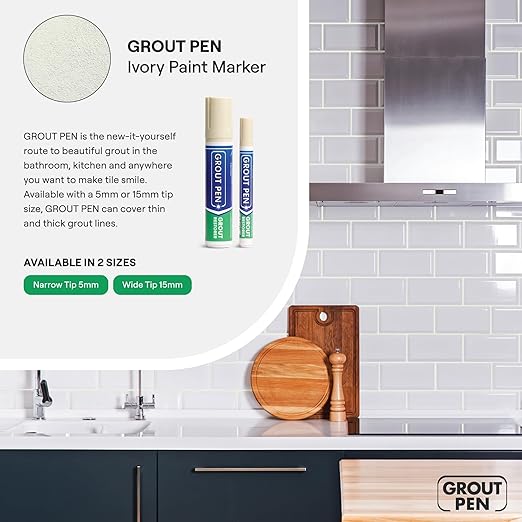 Grout Pen Ivory Tile Paint Marker: Waterproof Grout Paint, Tile Grout Colorant and Sealer Pen - Ivory, Narrow 5mm Tip (7mL)