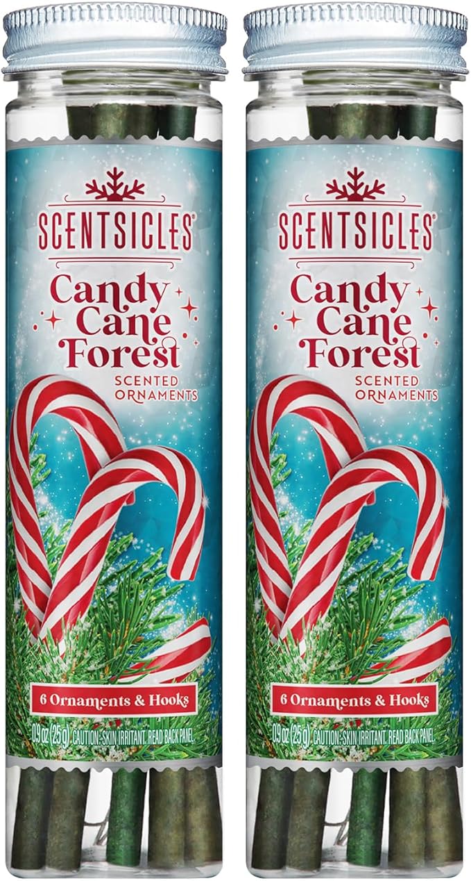 Scentsicles Candy Cane Forest Scented Christmas Ornaments with Hooks - 2 Bottles (12 Sticks Total)