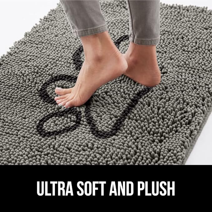GORILLA GRIP SoakSTOPPER Dog Door Mat, 36x24 Machine Washable Rug Absorbent Doormat Captures Moisture Mud Dirt, Quick Dry Soft Chenille Entryway Rugs Indoor Entrance Mats for Dog Paws, Paw Grey