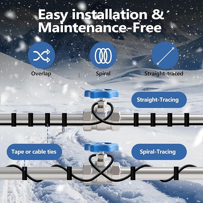 110FT（3FT-200FT） Pipe Heating Cable for Pipe Freeze Protection, Heat Cable for Water Pipes(Metal and Plastic), Pipe Heat Tape Keeps Water Flowing at -40°F 5w/ft, 120V Plumbing fixture