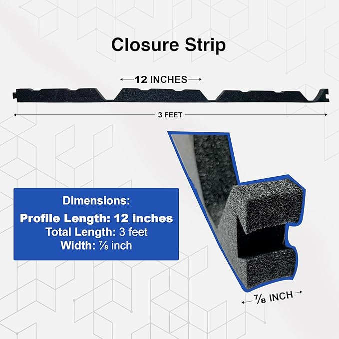 Duco USA-Made R Panel Foam Closure Strips - 50 Pack of 3ft Black Corrugated Roof Foam Strips for Metal Roof Insulations - Weatherproof Insulation Seal Blocks Moisture, Gaps, Noise & Dust