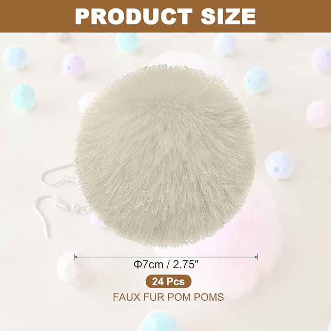PATIKIL Faux Fur Pom Poms for Hats, 24 Pcs Fluffy Soft Fur Poms Balls with Elastic Loop for Keychain Knitting Hats DIY Scarves Gloves Bag Christmas, Apricot Color