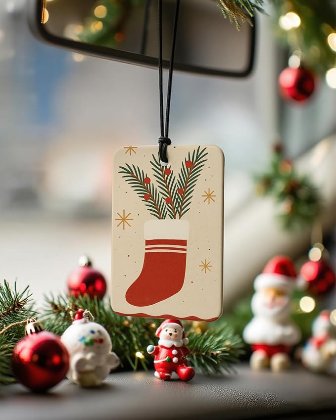 Christmas Car Air Freshener 4 Pcs, Dog Lover Gifts, Vintage Xmas Stocking Candy Cane Hanging Air Freshener for Cars Closet Drawer Books, Christmas Car Accessories Mirror Decor for Women Men