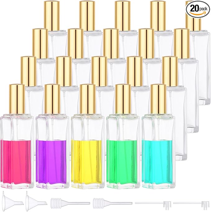 Segbeauty 20pcs 1oz Glass Perfume Spray Bottle Refillable, Empty Travel Cologne Sprayer, 30ml Travel Atomizer Sprayer for Perfume Glass Spray Bottles, Bulk Fine Mist Atomizer with Dispensing Tool