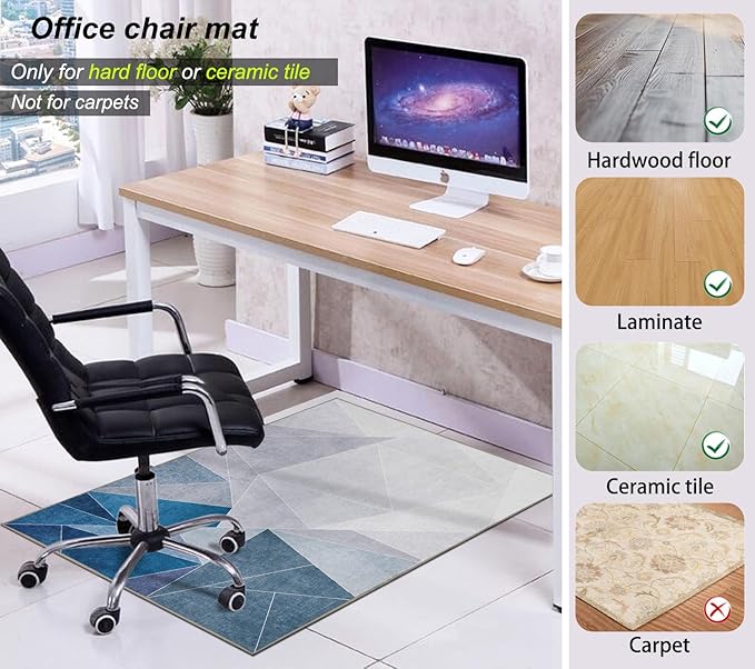 Chair Mat for Hardwood Floor,36"*48" Highly Premium Quality Desk Chair Mat - 2.15lbs Anti-Slip Chair Rug Mat for Low-Pile Carpet Office Home Laminate Floor Blue Grey