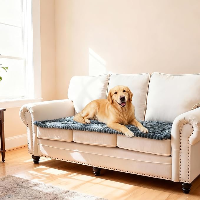 Waterproof Couch Cover for Dogs Washable,Non Slip Fuzzy Durable Couch Covers for 3 Cushion Sofa Pet Friendly Sofa Cover Dog Thick Soft Slipcovers Protector Couches Mat Bed (Grey, 27.6" x 70.9")
