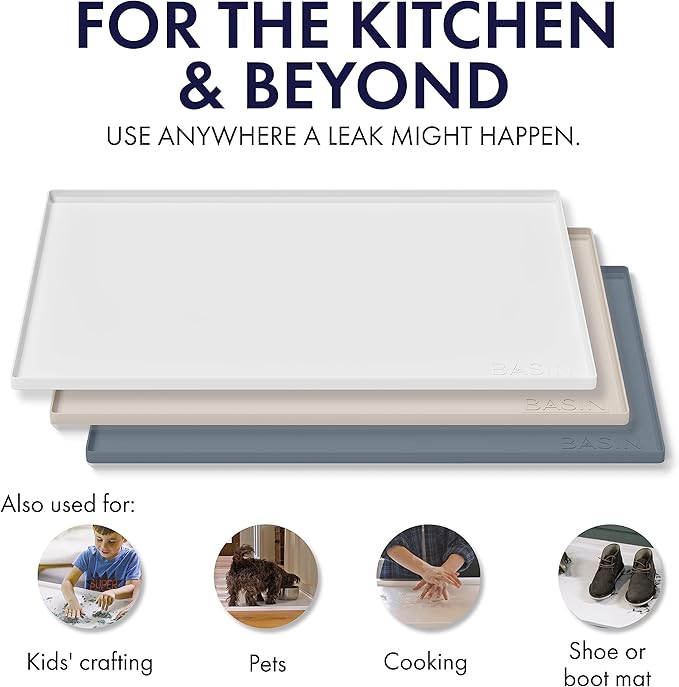 BASIN - Heavy Duty Under Sink Mat - Original Silicone Under Sink Mats for Waterproof - Under Sink Tray - Under Sink Cover Kitchen Cabinet Liner - 28x22