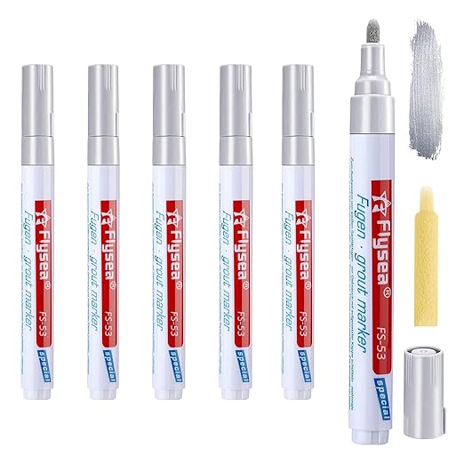 5 Pieces Grout Tile Pen Repair Pen,Renew Tile Lines, Restoring Tile Wall Floor Bathrooms and Kitchen(Silver)