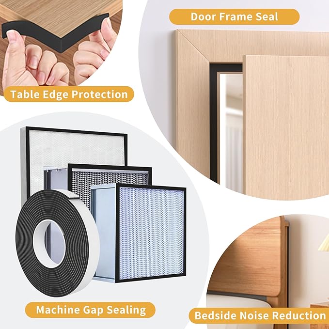 1/2 Inch Wide 1/17 Inch Thick Weather Stripping Door Seal,Window Sealing Tape,Foam Insulation Tape,Single-Sided Self-Adhesive Foam Strips,33 Feet Long Black