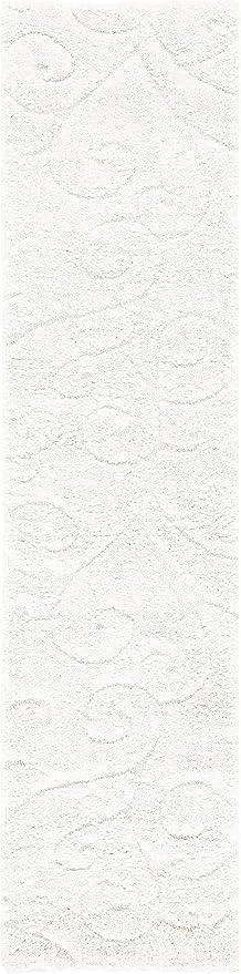 SAFAVIEH Florida Shag Collection Runner Rug - 2'3" x 9', Cream & Cream, Scroll Design, Non-Shedding & Easy to Clean, High-Low Plush Pile, Ideal for Bedroom, Foyer, Hallway (SG455-1111)