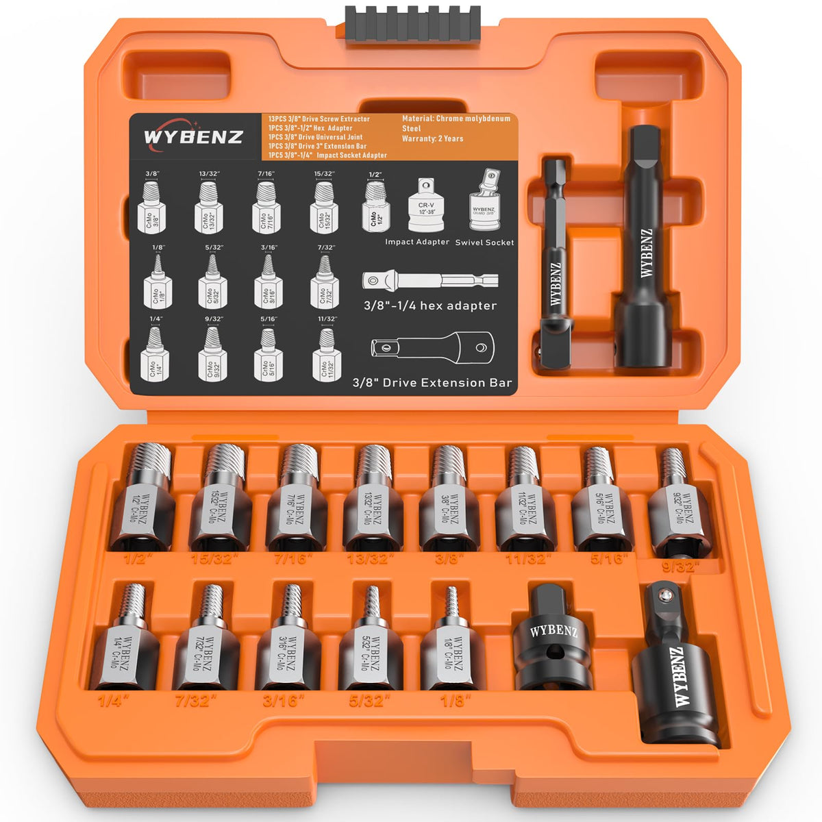 17Pcs Screw Extractor Set, 3/8" Inch Drive Multi-Spline - Image 1