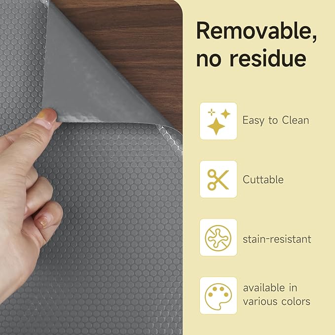 WochiTV Adhesive Shelf Liner 23.6 X 120 Inches Peel and Stick Kitchen Liner for Cabinets, Drawers Removable Protector Mat Waterproof Contact Covering for Dresser Pantry Countertops Shelves, Gray