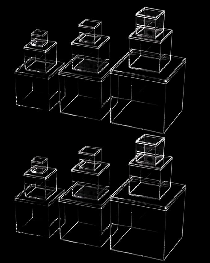 Clear Acrylic Storage Box Set, 18 Pack Small Plastic Containers with Lids, 3 Sizes for Jewelry, Rocks, Specimens & Candy, Mini Square Cubes for Party Favors & Collectibles (3.15"/2.36"/1.7")