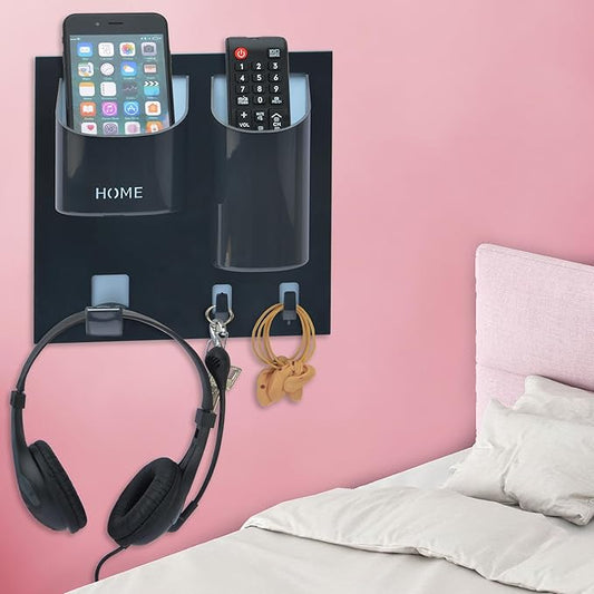 Bedside Shelf Organizer,Stick On Adhesive Wall Mounted Floating Shelf Holder for Phone,Headset,Remote-Good for Home,Dorm,Bedroom(Vertical Type/Black)