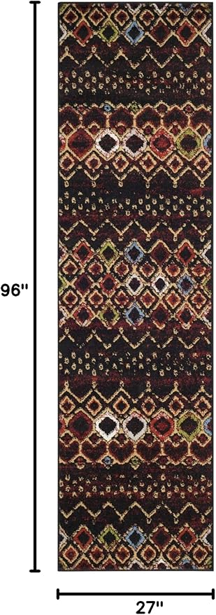 SAFAVIEH Amsterdam Collection Runner Rug - 2'3" x 8', Black & Multi, Moroccan Boho Design, Non-Shedding & Easy Care, Ideal for High Traffic Areas in Living Room, Bedroom (AMS108P)
