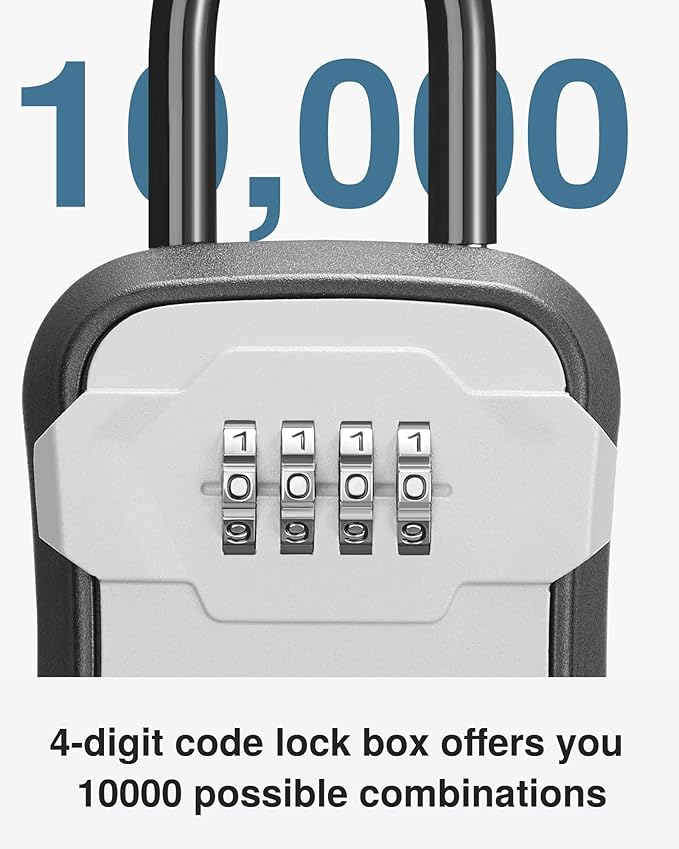 Puroma Lock Box, Key Lock Box Wall Mount & Portable Combination Lockbox with Resettable Code, Security Lockbox for Outside House Keys, Apartment Realtors Spare Keys Storage (1 Pack, Gray)