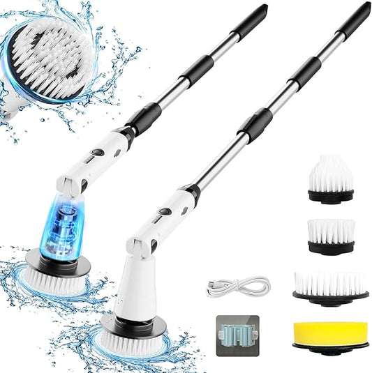 Electric Spin Scrubber, Bathroom Cleaner, Power Shower Cleaning Brush with Extendable Handle & 4 Brush Heads, Shower Scrubber for Bathtub Tile Grout Kitchen Window and Floor