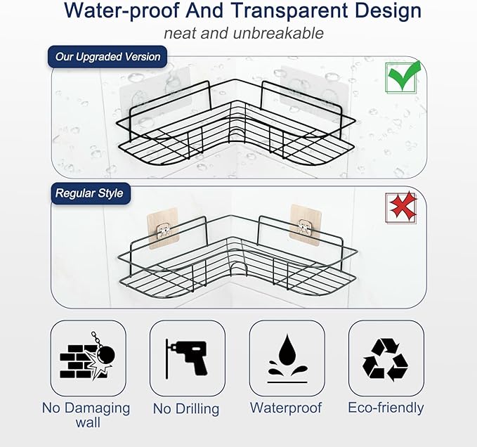 Shower Caddy Adhesive Replacement, 2 Pack Strong Adhesive Show-er Hooks, Water-Proof Shower Adhesive Strips, No Drilling for Show-er Caddy, Bathroom Storage Shelves and Kitchen Racks