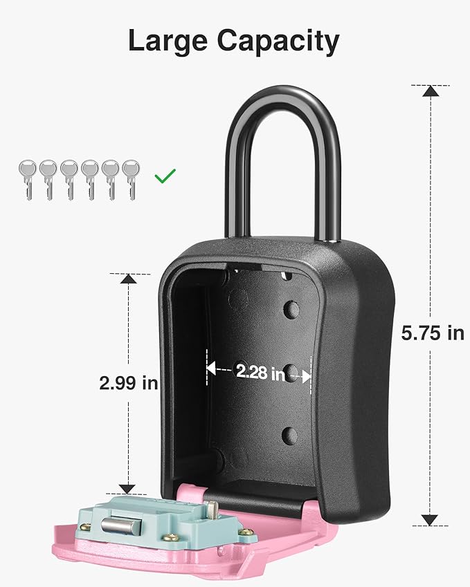 Puroma Lock Box, Key Lock Box Wall Mount & Portable Combination Lockbox with Resettable Code, Security Lockbox for Outside House Keys, Apartment Realtors Spare Keys Storage (1 Pack, Pink)