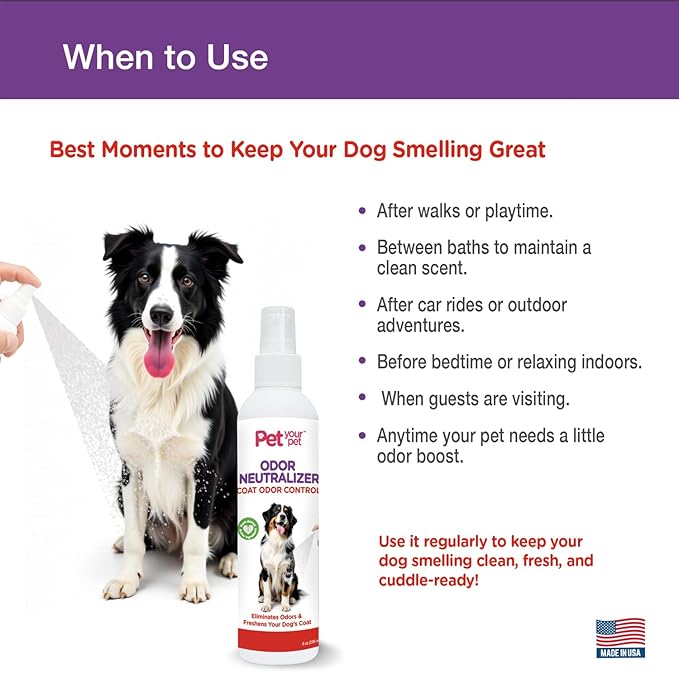 Dog Odor Neutralizer Spray for Dogs 4oz, Non-Toxic Deodorizer with Aloe Vera & Apple Cider Vinegar, Made in USA, Freshens Coat & Eliminates Odors