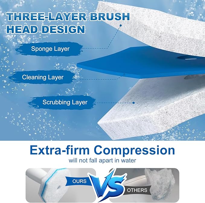 64 Pcs Disposable Toilet Bowl Wand Refills, Toilet Bowl Cleaners Scrubber, 5X Cleaning Power Toilet Brush Heads Replacement Cleaner Refill Pads Compatible with Clorox