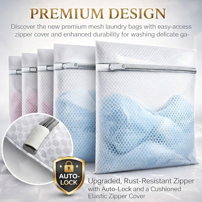 4-Pack Laundry Bags, 40cm Mesh Wash Bags for Delicates & Clothes, Zippered Laundry Organizer Bags for Washing Machine, Soft, Durable & Reusable (White)