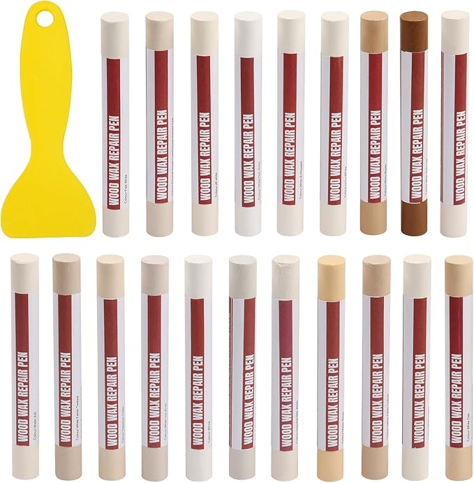 Wood Filler Sticks, 20 Colors Wood Repair Wax Crayons with Scraper, Wood Touch Up Markers for Repairing Scratches, Cracks, Holes in Cabinets, Floors, Tables and Doors[White Series]