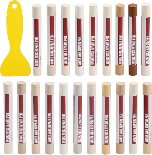 Wood Filler Sticks, 20 Colors Wood Repair Wax Crayons with Scraper, Wood Touch Up Markers for Repairing Scratches, Cracks, Holes in Cabinets, Floors, Tables and Doors[White Series]