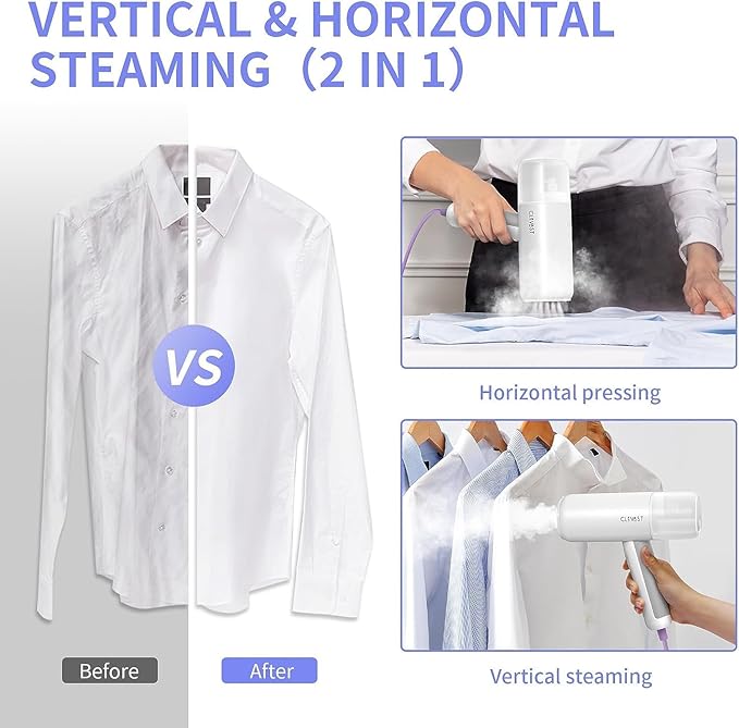 CLEVAST Handheld Steamer for Clothes, Foldable Travel Steamer with Portable Size, 20 Second Fast Heat-up, 1200W Garment Steamer -150ml Fabric Wrinkle Remover with Brush for Home and Office, 120V Only