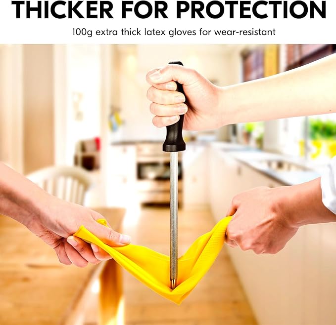 Vgo... 2-Pairs Reusable Household Gloves, Rubber Dishwashing gloves, Extra Thickness, Long Sleeves, Kitchen Cleaning, Working, Painting, Gardening, Pet Care (Size M, Yellow, HH4601)