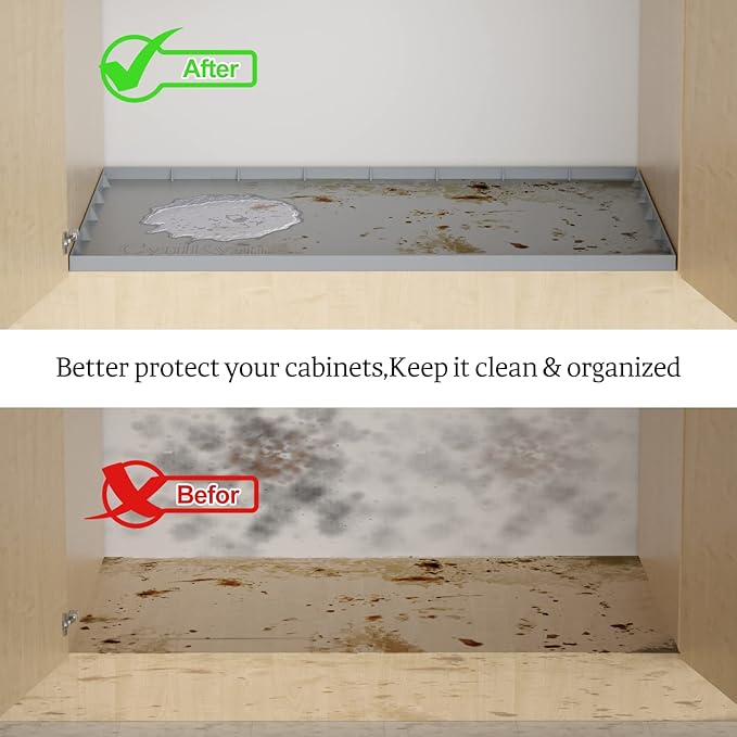 Under Sink Mat Waterproof for 36" Cabinet, Kitchen Rubber Mat, Holds Over 3.3 Gallons Liquid, Carbon Cabinets Leak Protector, Bathroom Sink Line Drip Tray, Gray 35x22.5 inch