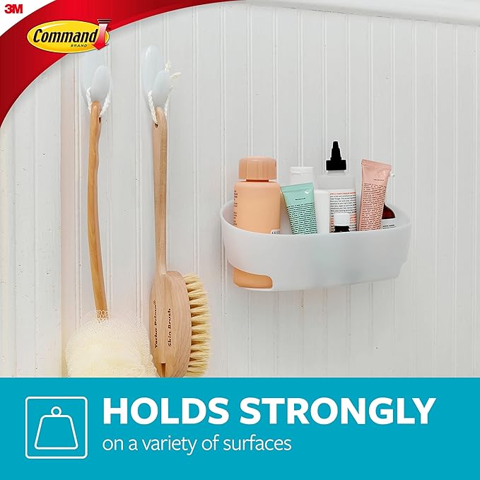 Command Bathroom Accessories, 5 Piece Bathroom Organizer Set - 1 Shower Caddy, 1 Soap Dish, 1 Toothbrush Holder, 2 Hooks with Water Resistant Strips