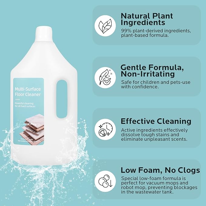 Floor Cleaning Solution, 82 Fl Oz - Compatible with L10s Ultra/L20 Ultra/X50 Ultra/L10s Pro Ultra/X40 Ultra/L40 Ultra/X30 Ultra/L30 Ultra Series, Low-Foam Pet and Kid Friendly (Unscented)