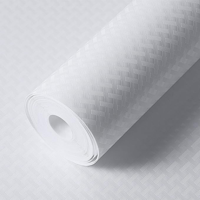 Shelf Liners for Kitchen Cabinets Refrigerator Liners Waterproof & Oil-Proof Kitchen Cupboard Liner Non-Slip Drawer Mats Non Adhesive Fridge Liner for Shelves-White 11.8 x 118 Inches