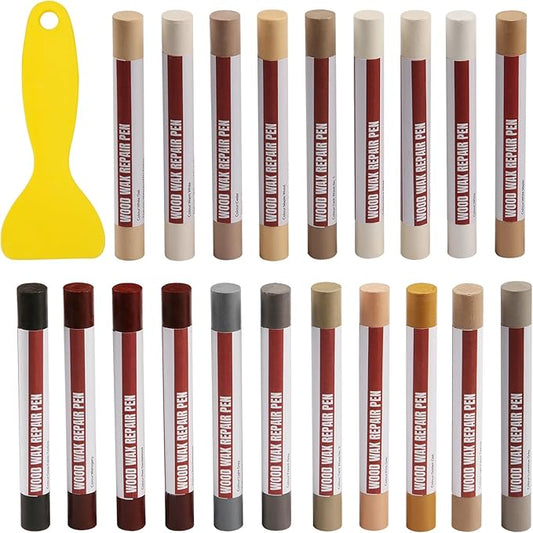 Wood Filler Sticks, 20 Colors Wood Repair Wax Crayons with Scraper, Wood Touch Up Markers for Repairing Scratches, Cracks, Holes in Cabinets, Floors, Tables and Doors[Common Series]